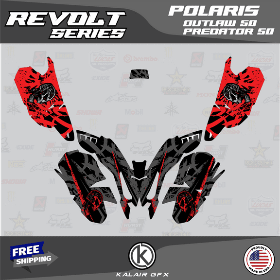 Kalair GFX Graphics Kit for Polaris ATV PREDATOR50 (2004-2007), and OUTLAW50 (2008-2019) Revolt Series
