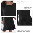 thumbnail image 4 of Vestido de manga larga con cuello redondo y cintura con lazo, dobladillo con volantes irregulares, vestido de color puro para mujer, 4 of 5