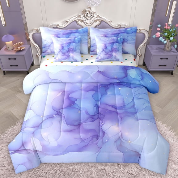 Homewish Gradient Marble Twin Bedding Sets 7-Piece for Boys Girls,Abstract Stone Pattern Bedding Comforter Set Microfiber,Marbling Watercolor Breathable Sheet Sets,Breathable Home Decor,Reversible