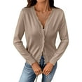 thumbnail image 3 of Women'S Long Sleeve V-Neck Button Down Cardigan Knit Shrugs Sweater Khaki S, 3 of 9