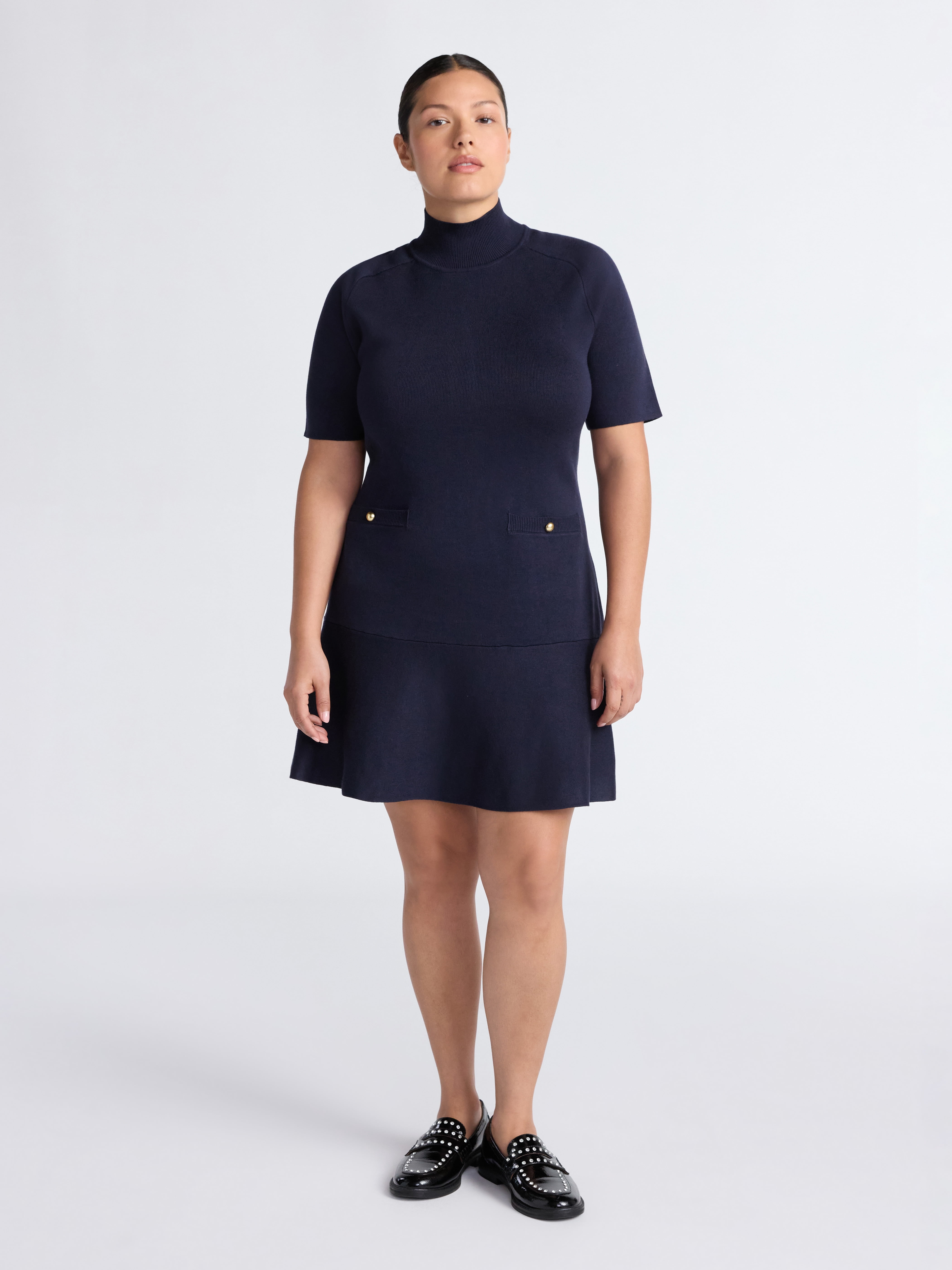 Free Assembly Women's Mock Neck Sweater Dress with Short Sleeves, Sizes XS-XXL