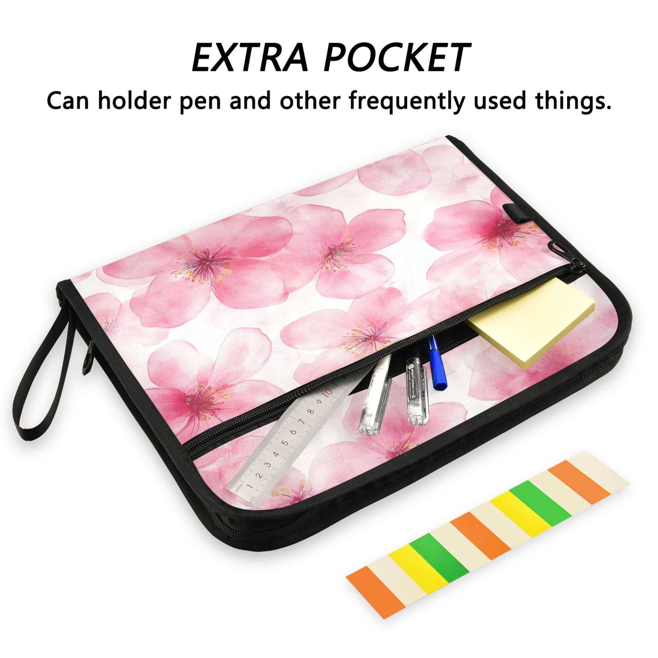 Organ Folder 14.2 x 0.8 x 10.6 Inches 13 Separate Pockets A4 Size Documents Folder A Sort Storage File Manager For The Home Office Beautiful Pink Flower