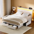 thumbnail image 2 of GUNAITO Full Size Bed Frame with Headboard Storage Bed frame with 4 Drawers LED Platform Bed Frame with Charging Station White, 2 of 7