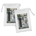 thumbnail image 1 of Rustic Fabric Pouch Set of 2, Doors of Old Rock House French Frame Details in Countryside European Past Theme, Small Drawstring Bag for Toiletries Masks and Favors, 9" x 6", Teal Grey, by Ambesonne, 1 of 2
