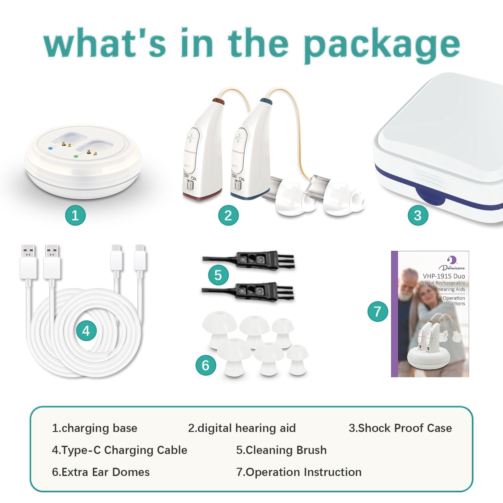Delmicure Hearing Aids for Seniors, 32-Channel Digital Hearing Aid, Noise Cancelling, Rechargeable, VHP-1913