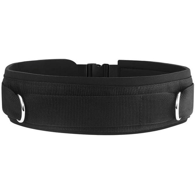Waist Belt Neoprene Padded Gym Pulley Strap with Rings for Cable Machines Fitness Exercise Speed Agility Resistance Training Black adjustable