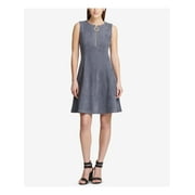 DKNY Womens Silver Sleeveless Above The Knee Fit + Flare Dress Size: 4