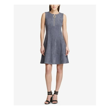 DKNY Womens Silver Sleeveless Above The Knee Fit + Flare Dress Size: 4