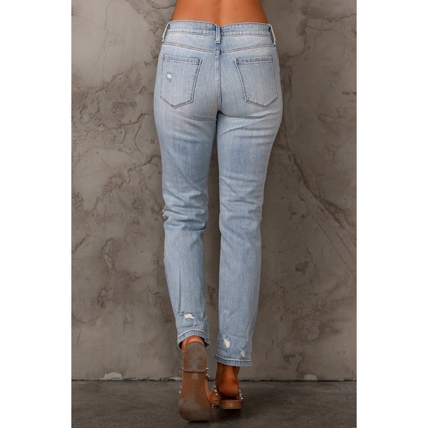 ABPHQTO Vaqueros azul cielo rasgados de cintura media para mujer