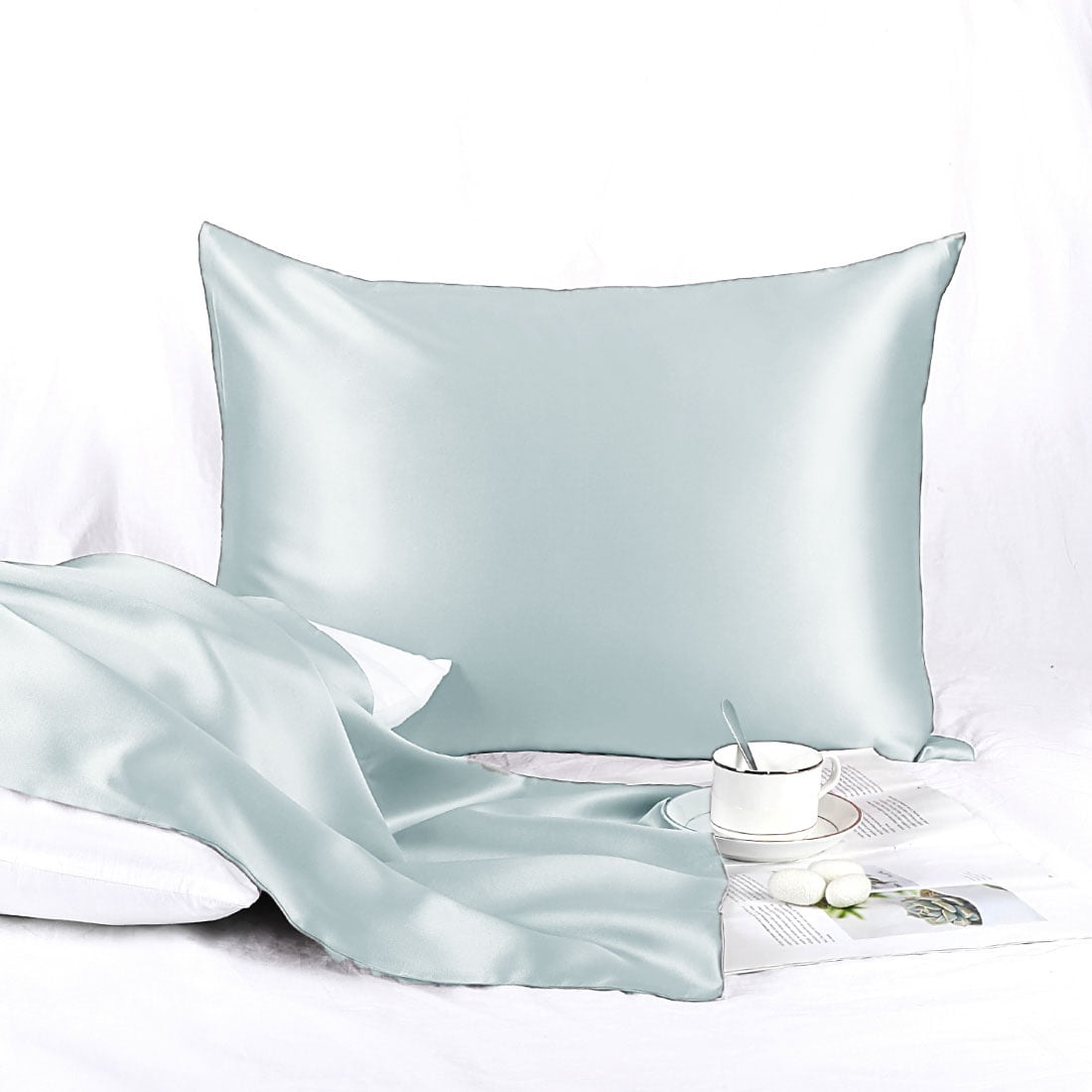 Unique Bargains Mulberry Silk Pillowcase for Skin 25 Momme Silver Grey Standard