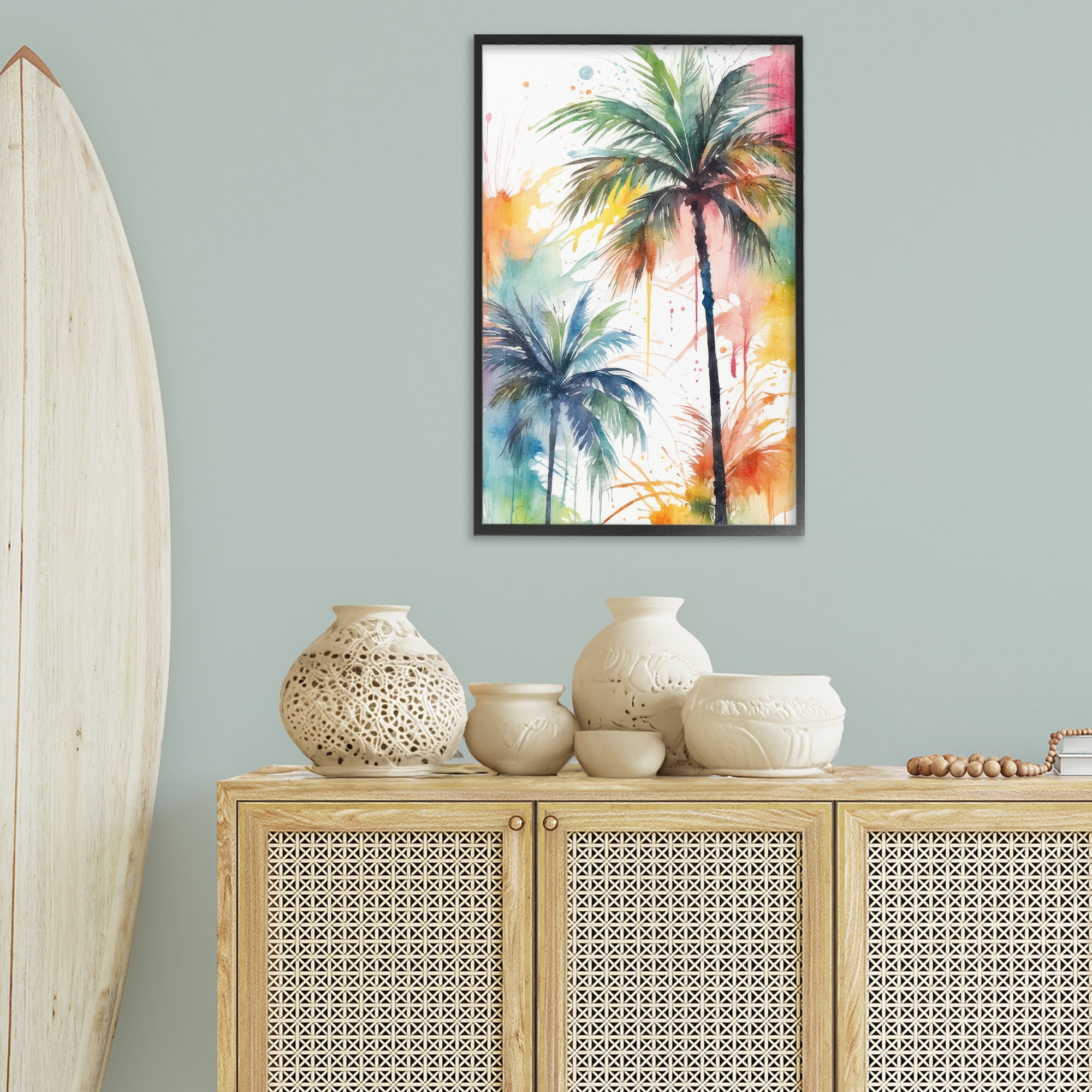 Stupell Industries Splashed Palm Trees Botanical & Floral Painting Black Framed Art Print Wall Art, 20 x 30