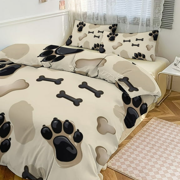 Animal Dog Paw 3 Pcs Soft Bedding Set, Includes 1 Duvet Cover with Zipper And 2 Pillow Shams Animal Dog Paw 86"x70"