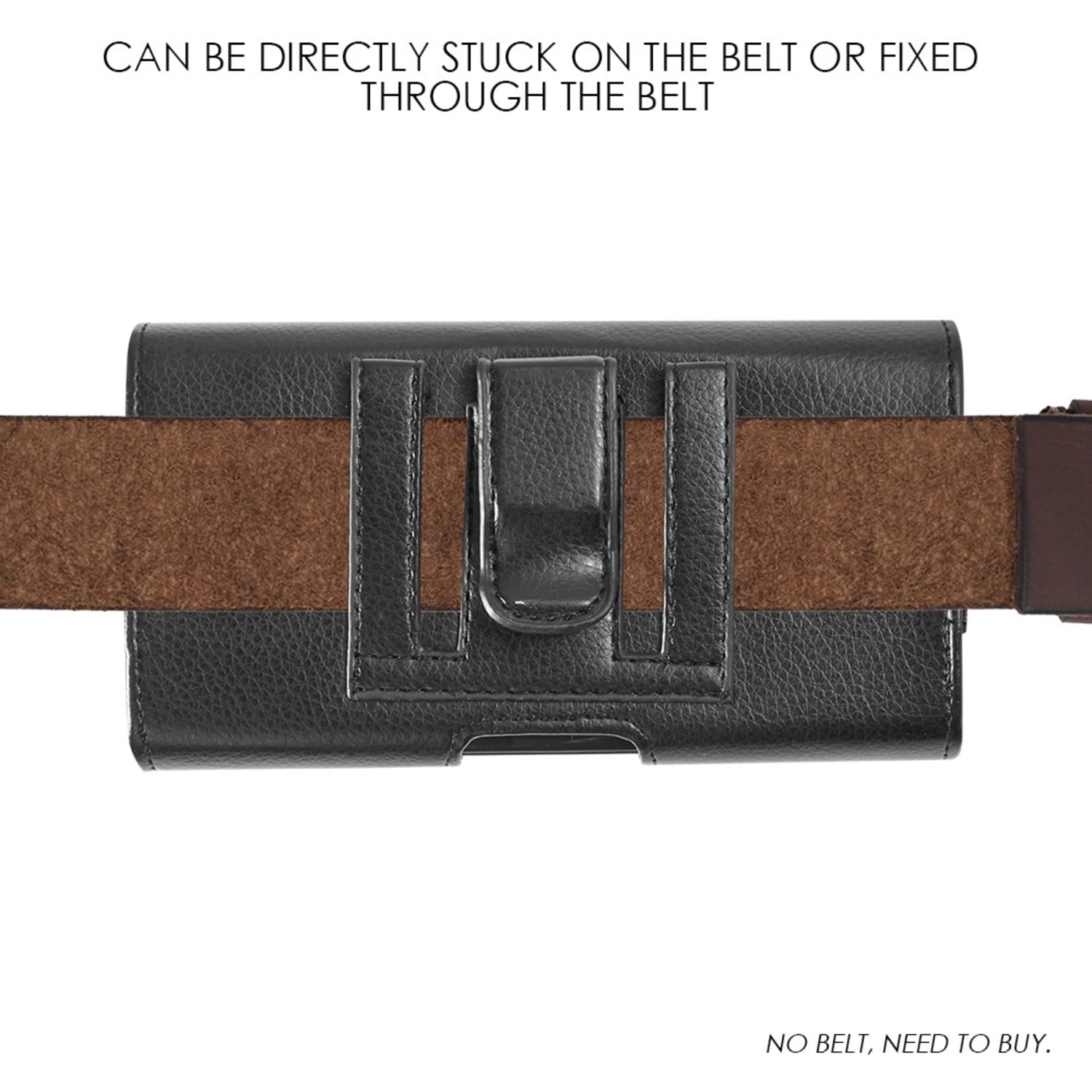 Universl Black Vegan Leather Large Size Leather Horizontal 6.75 X 3.75 X 0.75 inch Cell Phone BeltLoop Holster Case