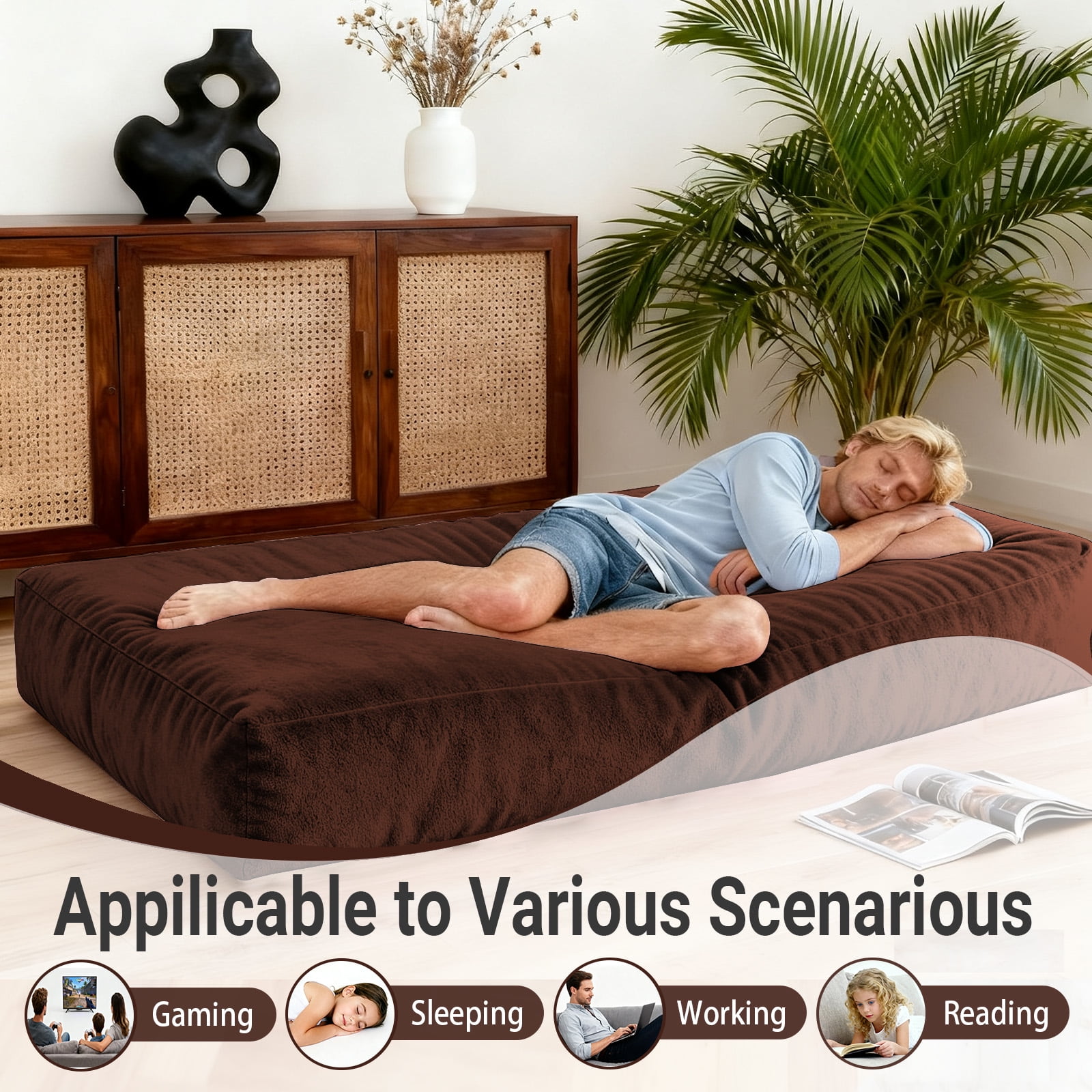 Memory Foam Giant Bean Bags,Bean Bag Chair for Adults, Floor Bean Bags Offers Ample Space for Adults,Lounger Versatile Design Suits Any Room,Movie Nights,Reading(Brown).
