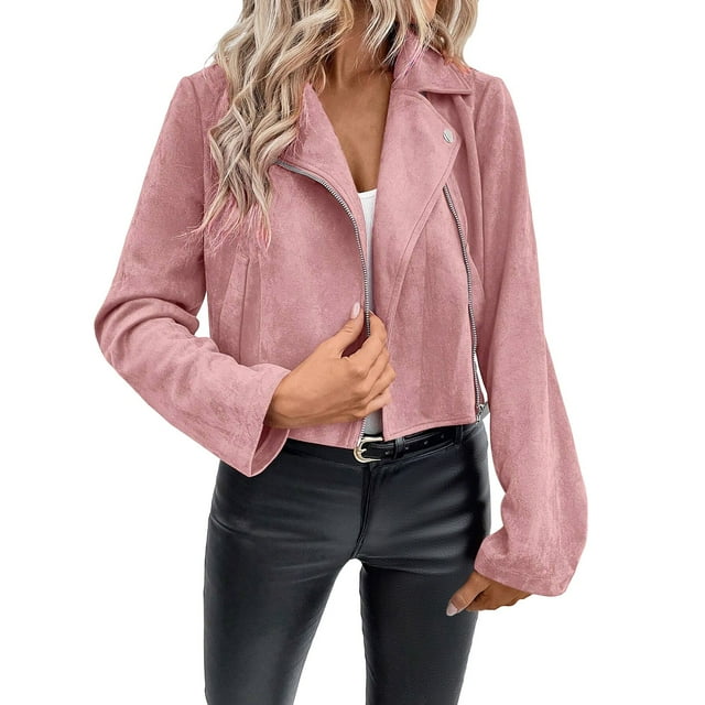 WRKEKC Jackets for Women Solid Color Zip Up Long Sleeve Hoodless Casual Jacket with Ribbed Cuffs for Fall Outings