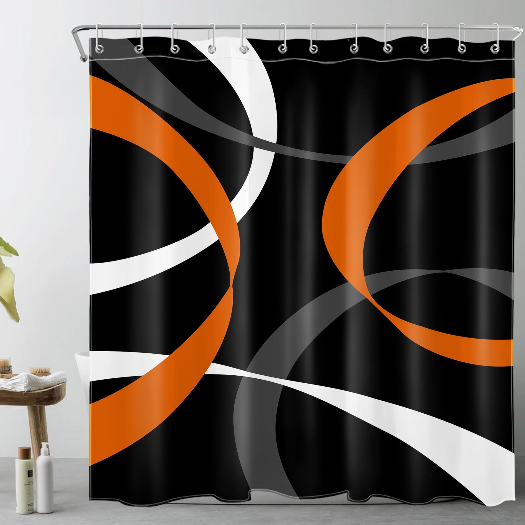 Geometric Shower Curtain Modern Abstract Orange Bathroom Shower Curtain Retro Aesthetic Mid Century Art Home Decor Waterproof Durable Shower Curtain Accessories with 12 Hooks 72x78 Inches