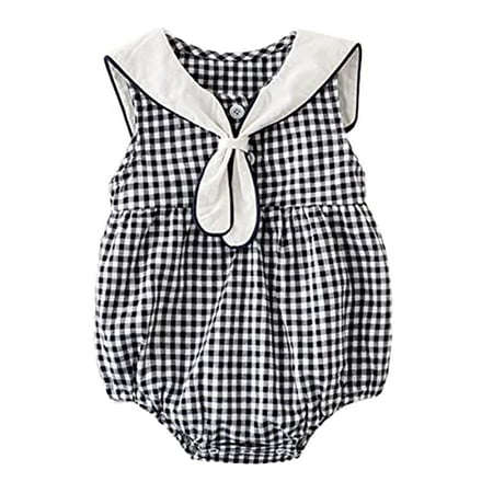 

StylesILove Infant Baby Girls Black & White Gingham Sailor Collar Sleeveless Cotton Romper Sunsuit Spring Summer Outfit (80/6-12 Months)