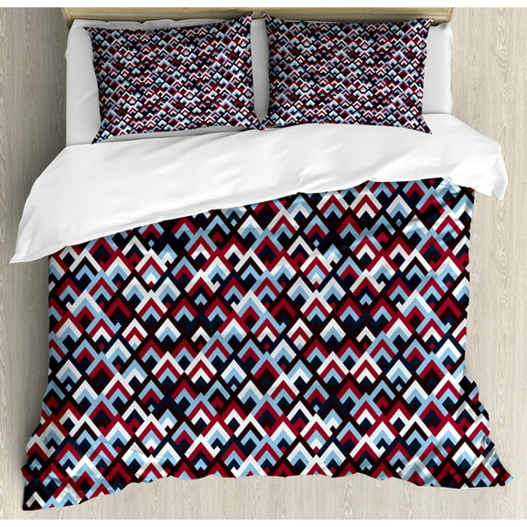 Ambesonne Abstract Duvet Cover Set, Geometric Triangle Shape, King, Pale Blue Maroon