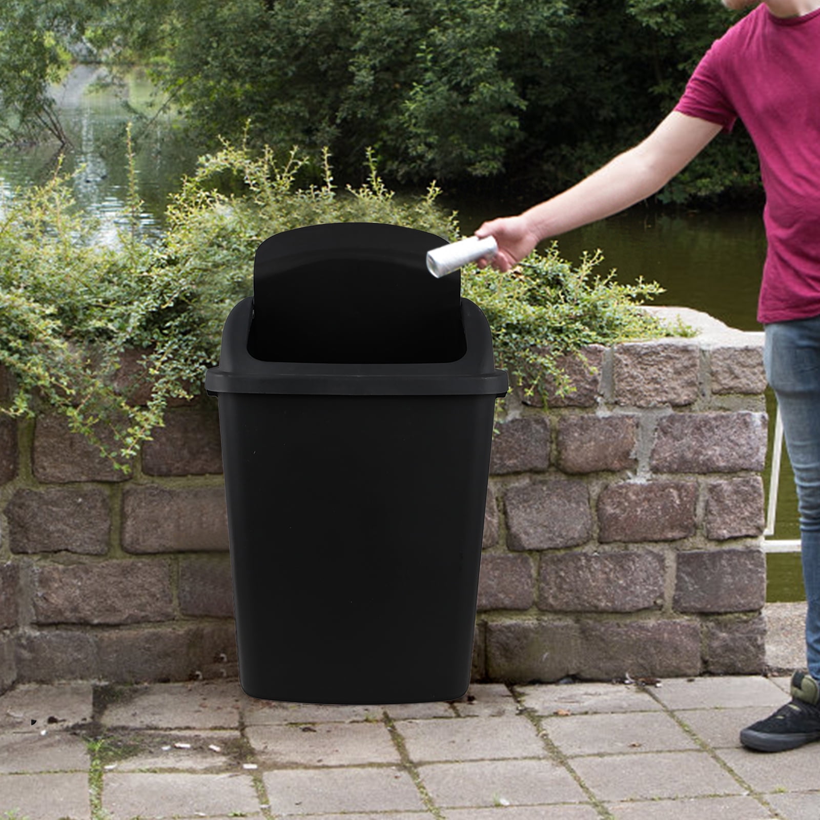 Cand 70 Litre Plastic Trash Can with Swing Lid, Large Kitchen Garbage Can, Black, 4-Pack