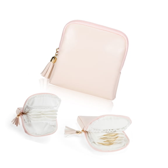 Vocoste Travel Jewelry Case Portable Jewelry Organizer with 6 Independent Layers Waterproof Small Pouch Bag for Necklace Bracelet Rings Earring Storage Women Gift Idea Pink