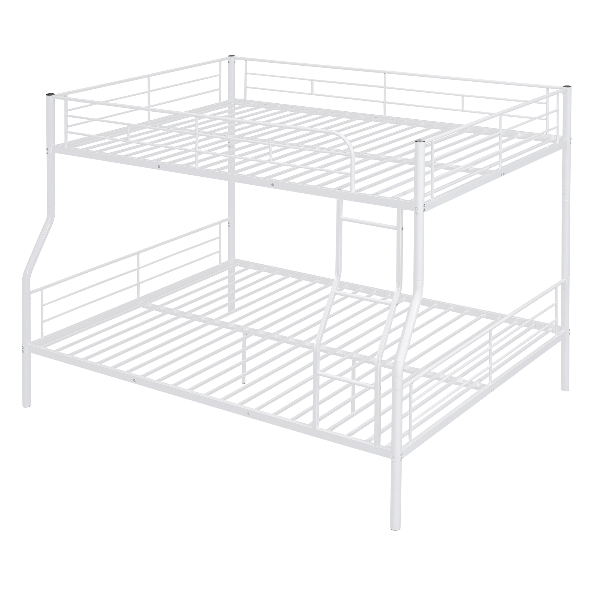 Full XL Over Queen Bunk Beds for Adults,Heavy-Duty Metal Bunk Bed Frame with Non-Slip Ladder and Safety Full-Length Guardrails for Kids Teens Adults,Space-Saving,White