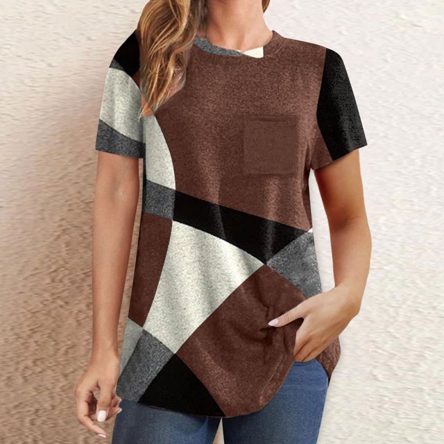 Soki Womens Tops Short Sleeve Crewneck Summer Loose Geometric Printed Blouse Shirt Tees