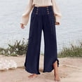 thumbnail image 6 of TRUBKH Cotton Linen Pants Women Baggy Sweatpants Summer Button High Waist Lace Up Waist Wide Leg Linen Pants for Women Button Up Wide Leg Long Pant Long Lounge Slacks Wide Leg Cotton Linen Navy S-3XL, 6 of 8