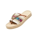 thumbnail image 2 of Women's Sandals 2026 Summer Comfort Boho Beaded Flat Thong Sandals Raffia Woven Open Toe Slides for Beach Vacation Outdoor Casual Wear,White 36, 2 of 5