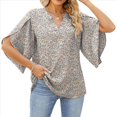 thumbnail image 2 of Blusas de Mujer con Mangas 3/4 y Cuello en V Holgado con Estampado de Pétalos de , Blusas de Trabajo de Negocios Floral M, 2 of 7