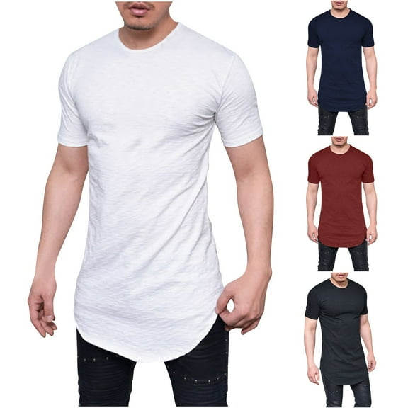 WAENQINLA Mens Hipster Hip Hop T Shirts Big and Tall Curve Hem Short Sleeve T-Shirt Crewneck Longline Tshirt Tee Streetwear