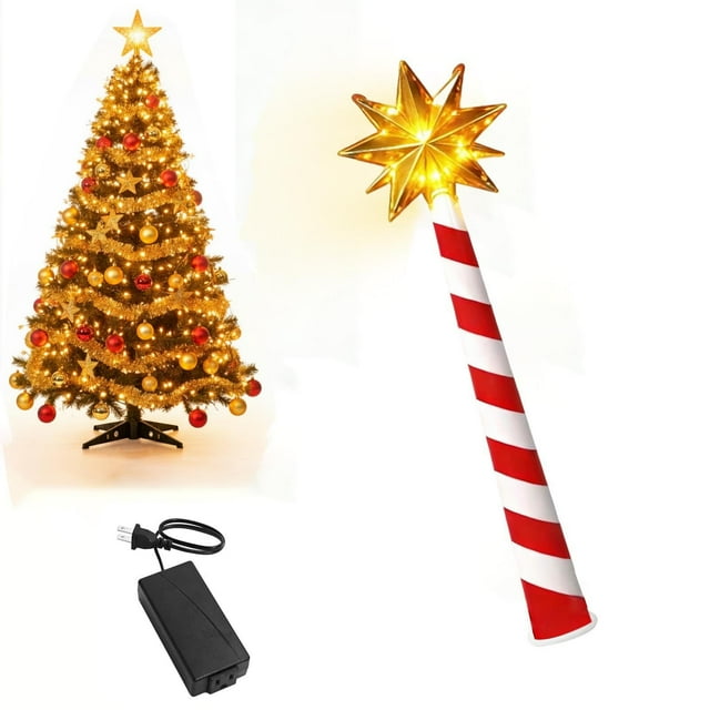 LSLJS Christmas Wand Tree-shaped Light Controller Red and White Striped Star Glowing Christmas Decoration Christmas Tree Light Control Wand Christmas Decorations