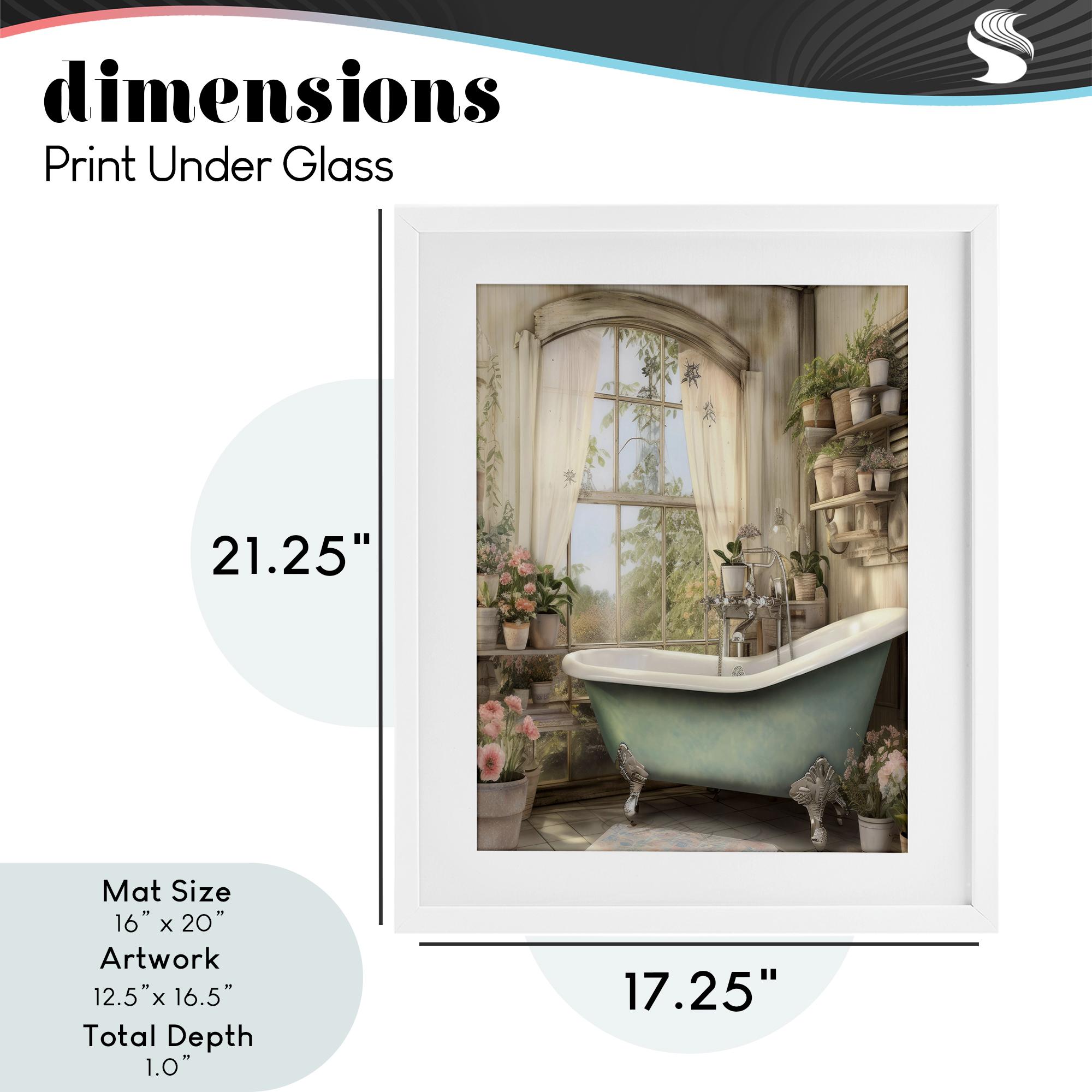 Bathroom with Floral Filled Shelves White Framed Print Under Glass, design by Lettered and Lined