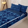 thumbnail image 3 of Homewish Retro Aztec Nature Tree Zipper Queen Comforter Set with Fitted Sheet and 2 Pillowcases,Vintage Botanical Zipper Bedding Set,Navy,Navy Blue Reversible,4pcs, 3 of 8