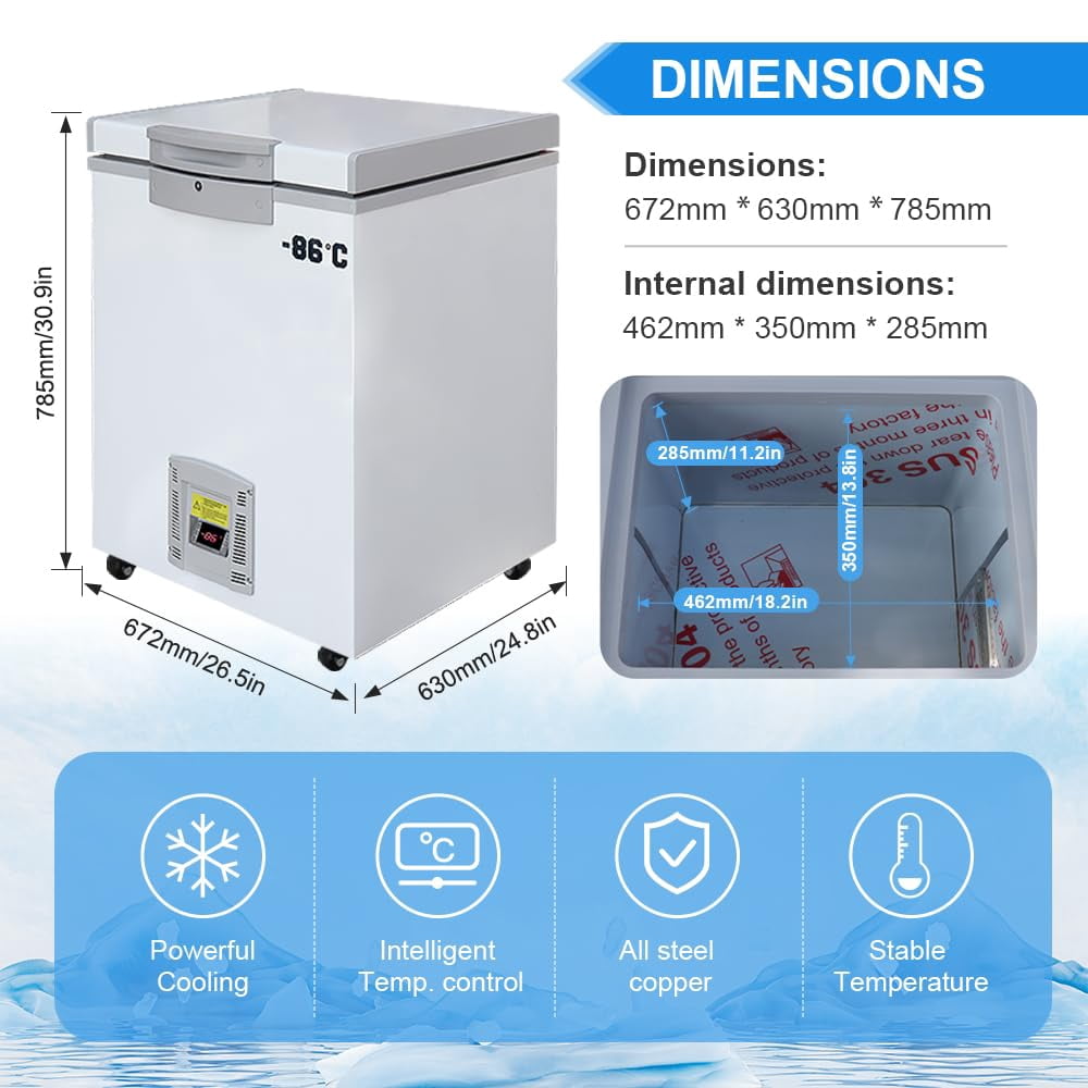 HNZXIB 1.77 Cubic Feet -86° Ultra Low Temperature Freezer Top open Door Refrigerators Laboratory Sample Storage