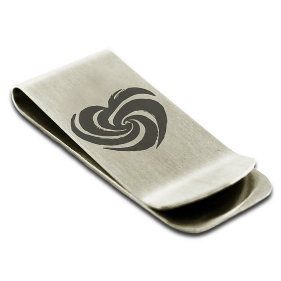 Stainless Steel Love Swirl Heart Engraved Money Clip Credit Card Holder