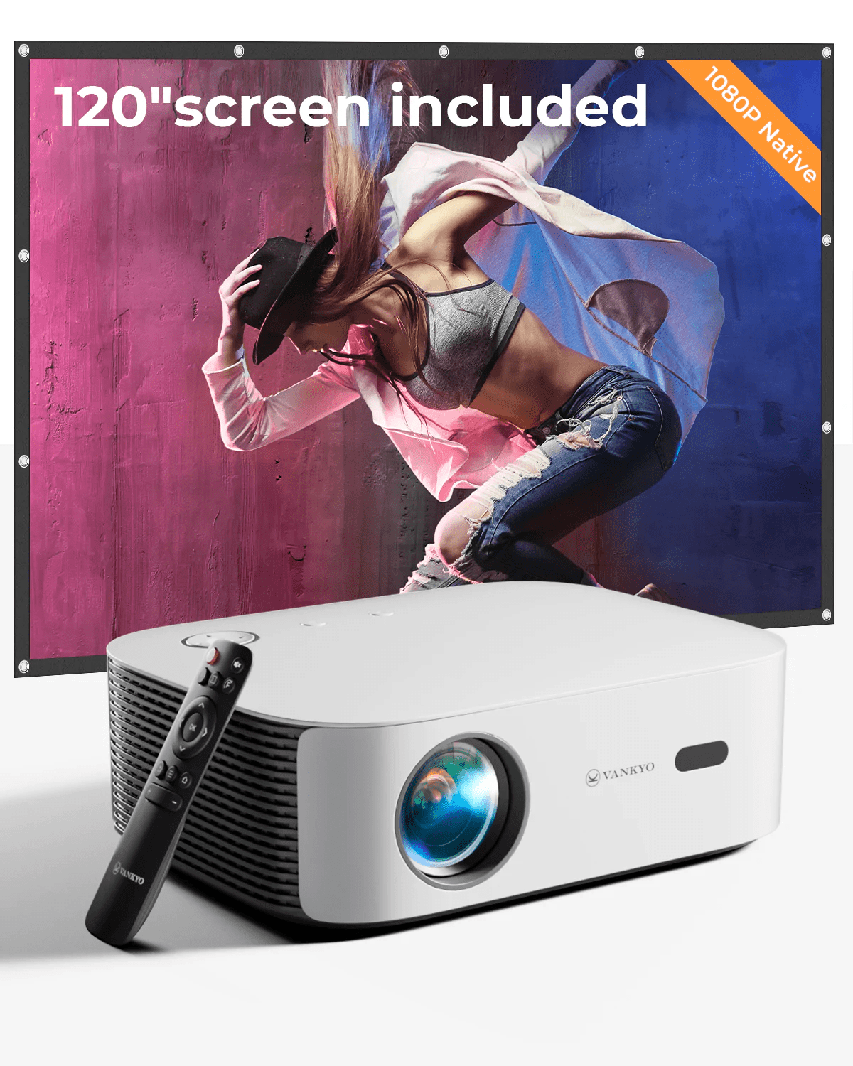 VANKYO Performance V700W 5G WiFi Bluetooth Projector, Native 1080P Video Projector with 224" Projection Size, Full HD 4K Supported Movie Projector, Compatible with TV Stick, HDMI, USB, iOS & Android
