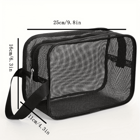 Men'S Mesh Toiletry Bag, Portable with a Handle for Bathing And Storage, Black, Suitable for Gym And Shower Use