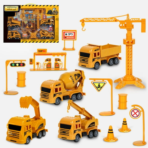 Cadeaux pour Garçons de 1 An Meilleures Ventes Prime Ensemble de Véhicules de Construction pour Enfants, Grue, Excavatrice, Camion-Benne, Ciment, Ensemble de Jouets Éducatifs d'Ingénierie Cadeau d'Anniversaire pour Garçon de 3+ Ans
