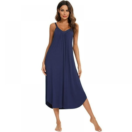 

Women s Sling Ribbed Solid Sleepwear Chemises V-Neck Full Slip Babydoll Nightgown S-2XL