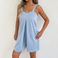 thumbnail image 6 of Daiosportswear Women's Solid Wide Strap Sleeveless Side Pocket Relaxed Fit Summer Beach Short Jumpsuit Light Blue XS(XS), 6 of 9