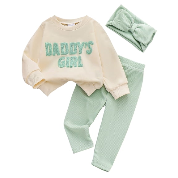 Wenfanal Toddler Girls Outfits Toddler Baby Boy Girl Clothes 3PCS Long Sleeve Pullover Sweatshirt Pants Bow Headband Infant Fall Winter Outfit Girls Fashion Size 12-18 Months,Light Green