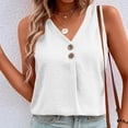 thumbnail image 3 of Uootdi Women's Tank Tops V Neck Sleeveless Button Decor Crinkled Tops Casual Loose Fit Breathable Camisoles Gift, 3 of 7
