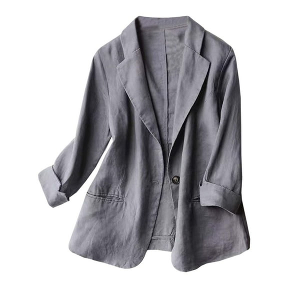 Women's Plus Size Slim Fit Linen Lightweight Solid Color One Button 7/4 Sleeve Jacket Maternity plus Size Jacket Hooded Belted Coat Long Bear Jacket for Women Hooded Lightweight Jacket for Women Long