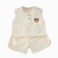 thumbnail image 4 of CAUYDY Baby Toddler 9M 12M 18M Boy Summer Outfit Pajamas Set for Toddler Boys 2-Piece Cute Sleeveless Shirt and Shorts 3T-6T Little Kid Clothes (Sizes 6-12 Months,L4-Beige), 4 of 4