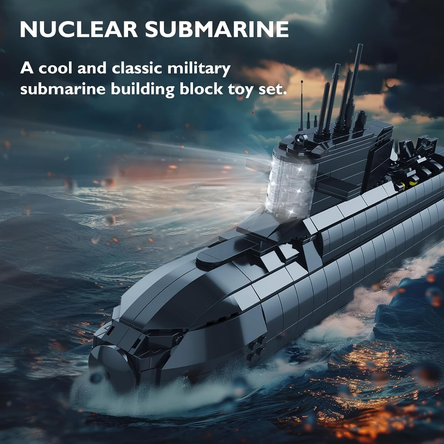 Nuclear Submarine Building Blocks Sets with Lights, Military Type-094 Submarine Model Kits, WW2 Collectible Battleship Construction Toys Decor, Gifts for Adults Boys Teens 14+