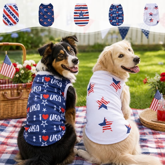Yhmxh American Flag Striped Star Dog Vest, Breathable Mesh Sleeveless Pet T-Shirt, Patriotic USA Themed Puppy Clothes for Independence Day, Summer Daily Walking and Holiday Party Dress Up