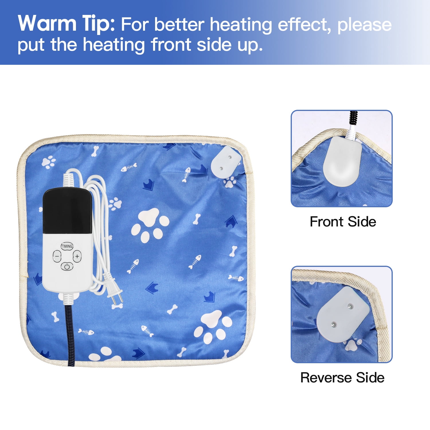 Pet Heating Pad, Electric Dog Cat Warming Pad Waterproof with 9 Heating Levels 4 Timer Setting Constan on Function Chewing Resistant, Blue S