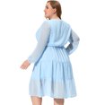 thumbnail image 4 of Women's Plus Size Midi Dresses Swiss Dots Long Sleeve V Neck Chiffon Dress Light Blue 1X, 4 of 6