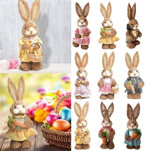 CoreLiving Easter Bunny Decor Sisal Rattan Rabbit Statue with Hydrangea Flowers Tall Standing Easter Topiary for Porch Outdoor Spring Home Decor Farmhouse Style