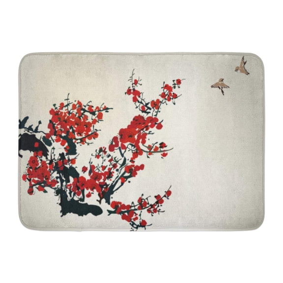 GODPOK Pink Blossom Ink Style Winter Sweet Plum Japanese Rug Doormat Bath Mat 23.6x15.7 inch